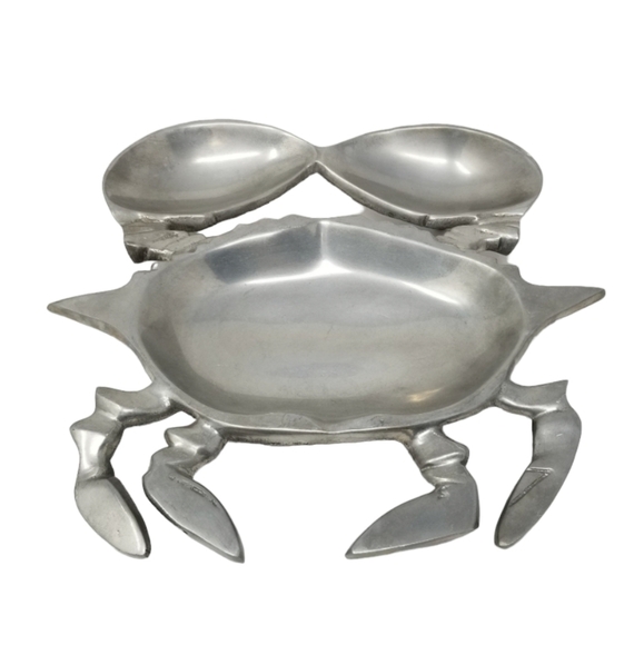 Crab Shape Serving Dish Chip and Dip Set Divided Seafood Party Plate Silver Tray - Picture 1 of 11